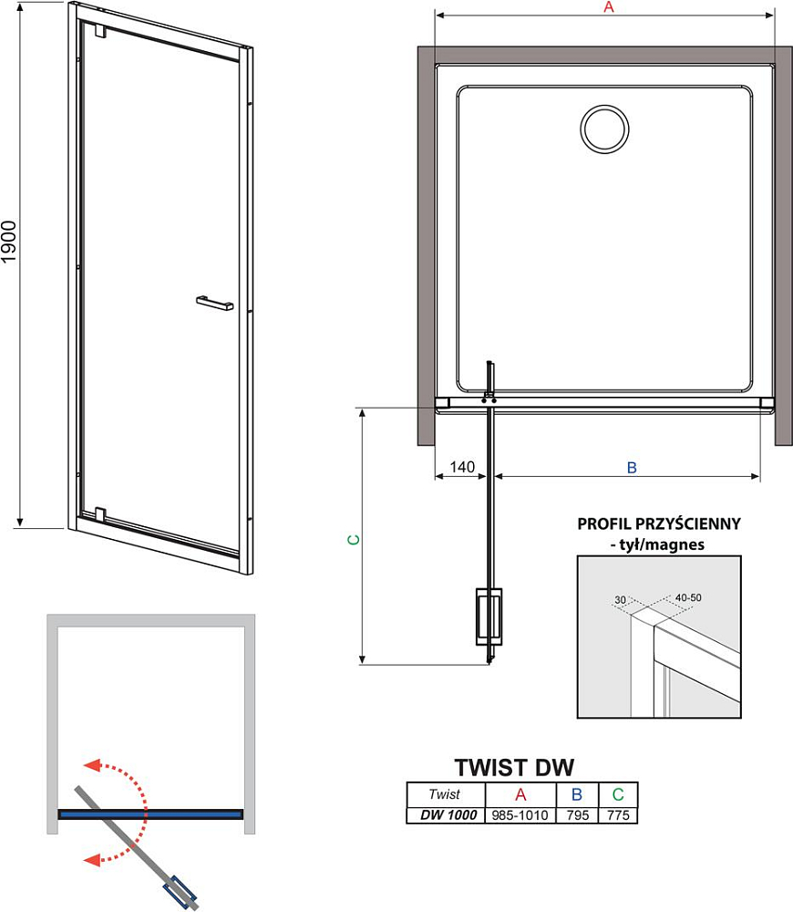 Душевая дверь в нишу Radaway Twist 100 коричневое стекло