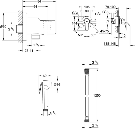 Гигиенический душ Grohe BauCurve 124899 хром