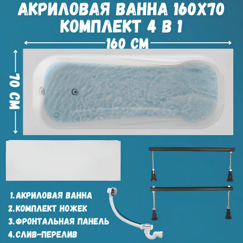 Акриловая ванна 1MarKa Classic 01кл1670Акс1+ белый