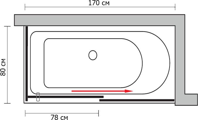 Штора для ванной GuteWetter Slide Part GV-863A правая 170x80 см стекло бесцветное профиль хром