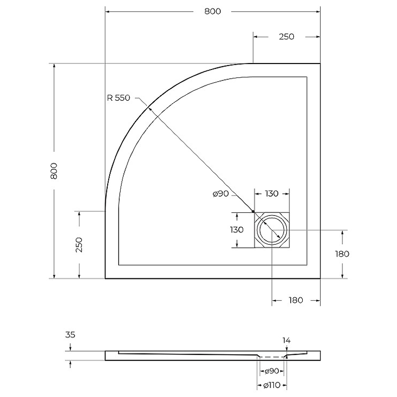 Душевой поддон из искусственного камня BelBagno TRAY-MR-UNO-R-80-550-35-W-CR 80x80, белый