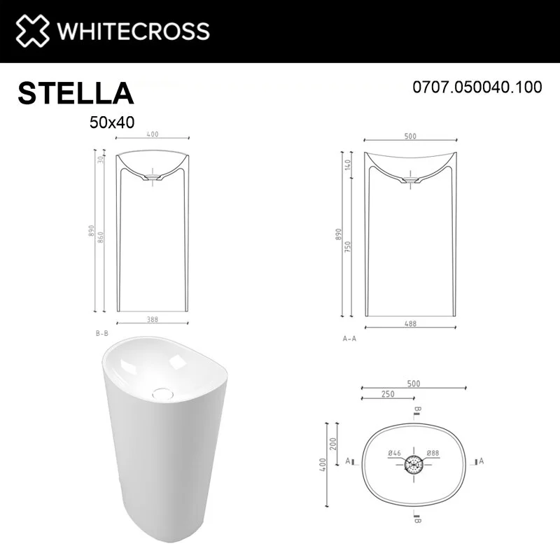 Раковина Whitecross Stella 0707.050040.100 белый