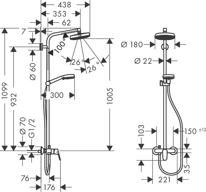 Душевая стойка Hansgrohe Crometta 160 1 Jet 27266400 с однорычажным смесителем, хром/белый