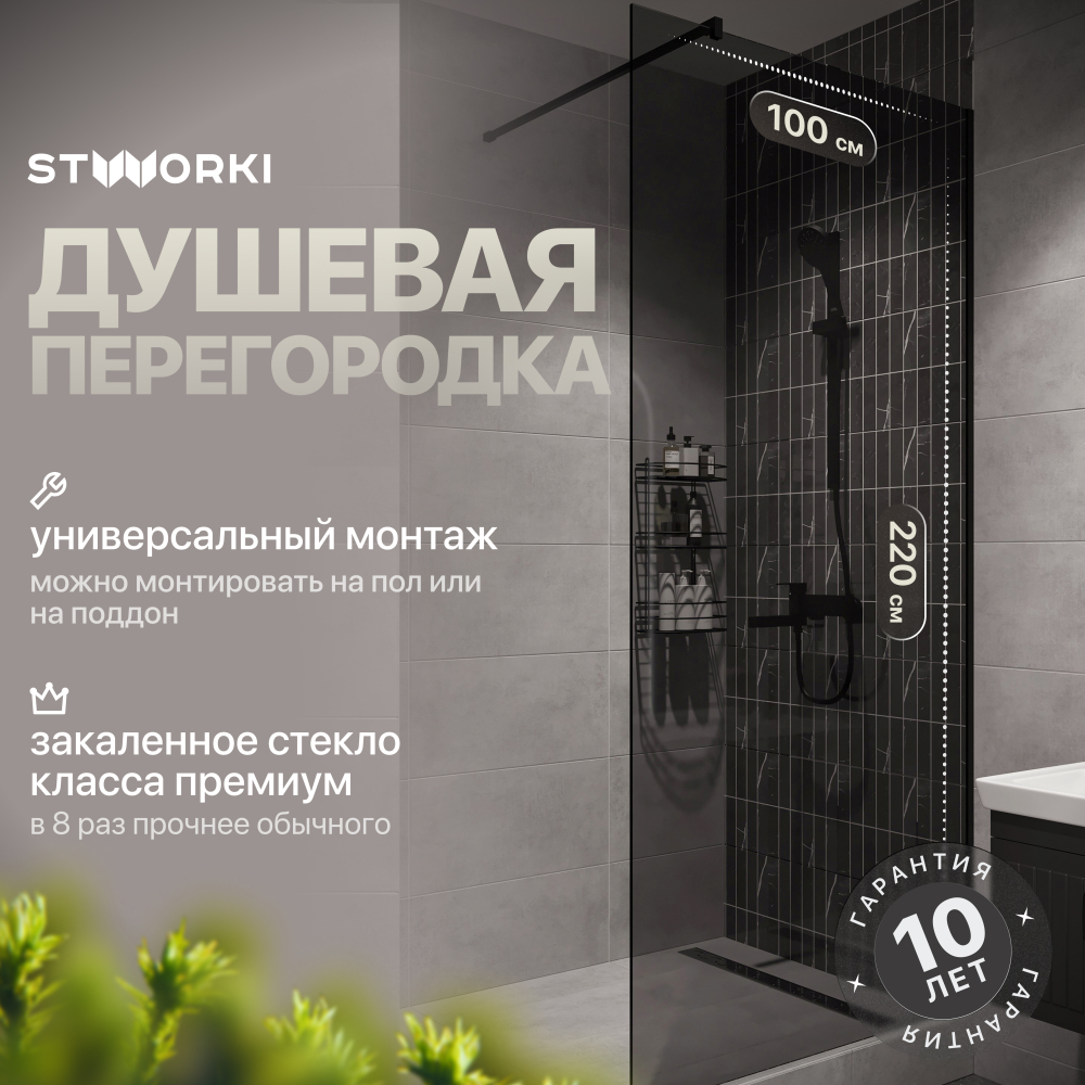 Душевая перегородка 100x220 см STWORKI Берген MV-BE-100-BL-T