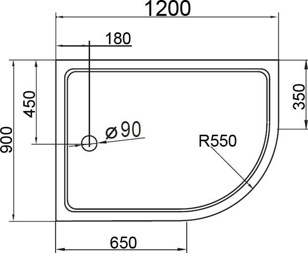 Поддон для душа Cezares Tray R550 120х90 см R