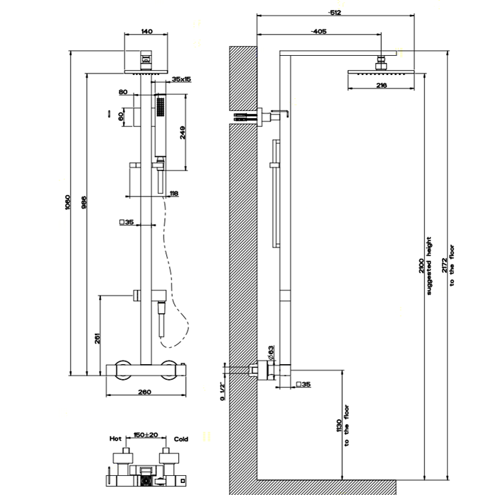 Душевая стойка Gessi Rettangolo 23451#031 с термостатом, хром