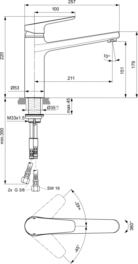 Смеситель Ideal Standard CERAPLAN III B0952AA для кухонной мойки, хром