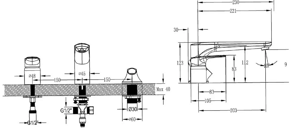 Смеситель для ванны Villeroy&Boch O.novo TVT10400200061 на борт ванны