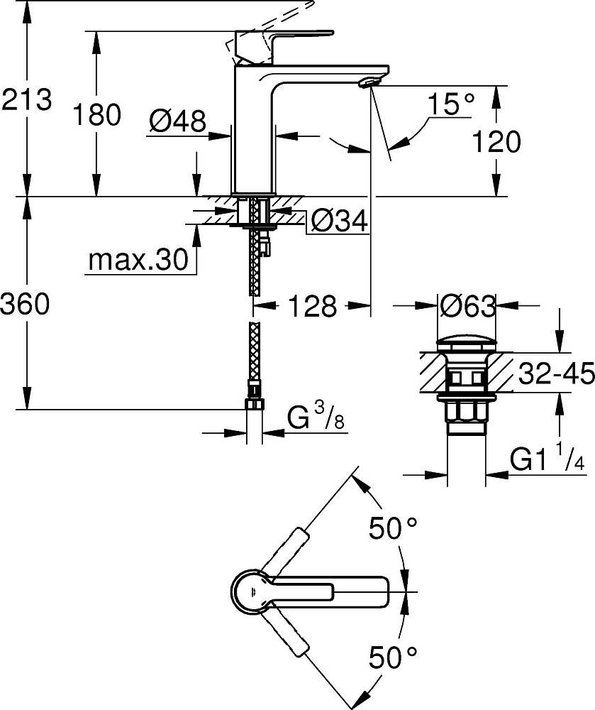 Смеситель для раковины Grohe Lineare New 23106DC1 суперсталь