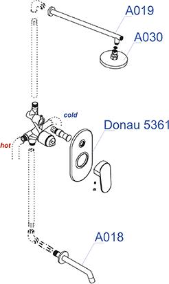 Встраиваемый комплект для душа WasserKRAFT Donau А13030, хром