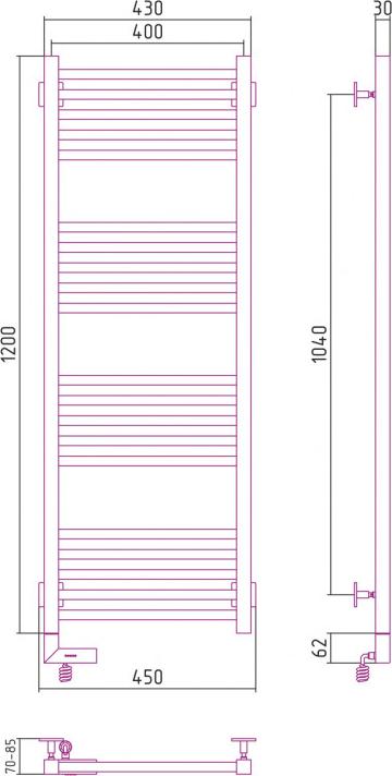 Полотенцесушитель электрический Сунержа Модус 2.0 00-5600-1240 1200x400 МЭМ левый