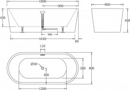 Акриловая ванна BelBagno 180х80 BB71-1800-NERO