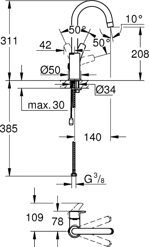 Смеситель для раковины Grohe Eurosmart 23743003 хром