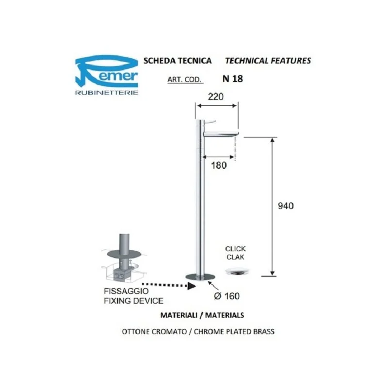 Смеситель для раковины Remer Minimal N18 хром