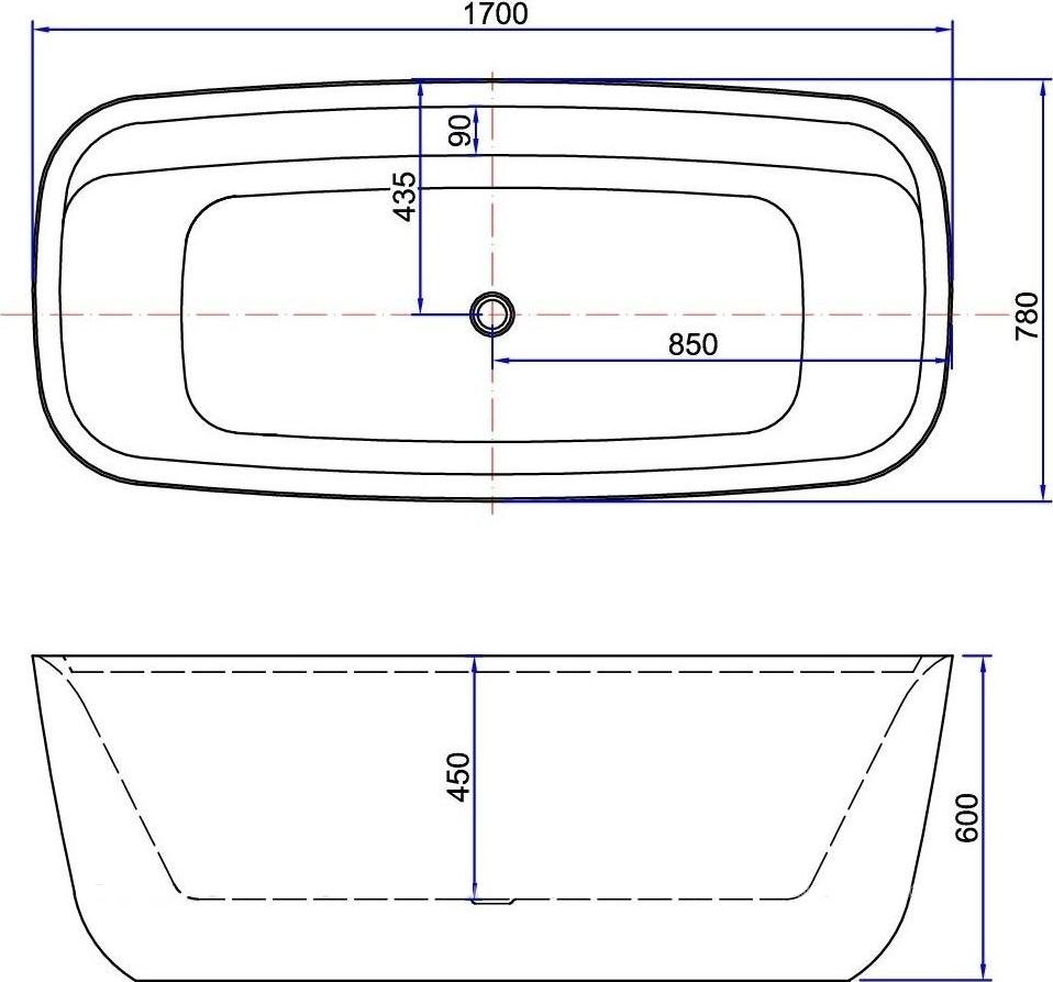 Акриловая ванна Aquanet Family Fine 170x78 95778-GW-MB, белый глянец/черный матовый