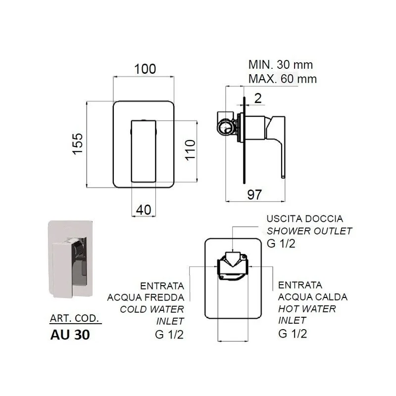 Смеситель для душа Remer Absolute AU30 хром