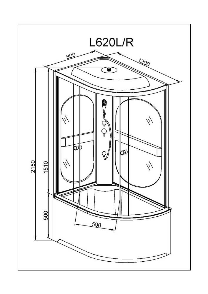 Душевая кабина Deto L L620RGM+EL