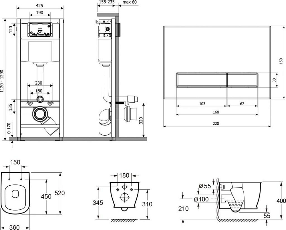 Комплект унитаз с инсталляцией Lavinia Boho Bell Pro 75110002 с сиденьем микролифт и клавишей смыва