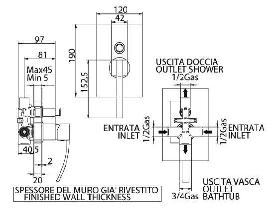 Смеситель для ванны с душем Bandini Seta 774620SN00 хром