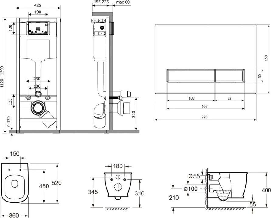 Комплект унитаз с инсталляцией Lavinia Boho Bell Pro 77040038 с сиденьем микролифт и клавишей смыва