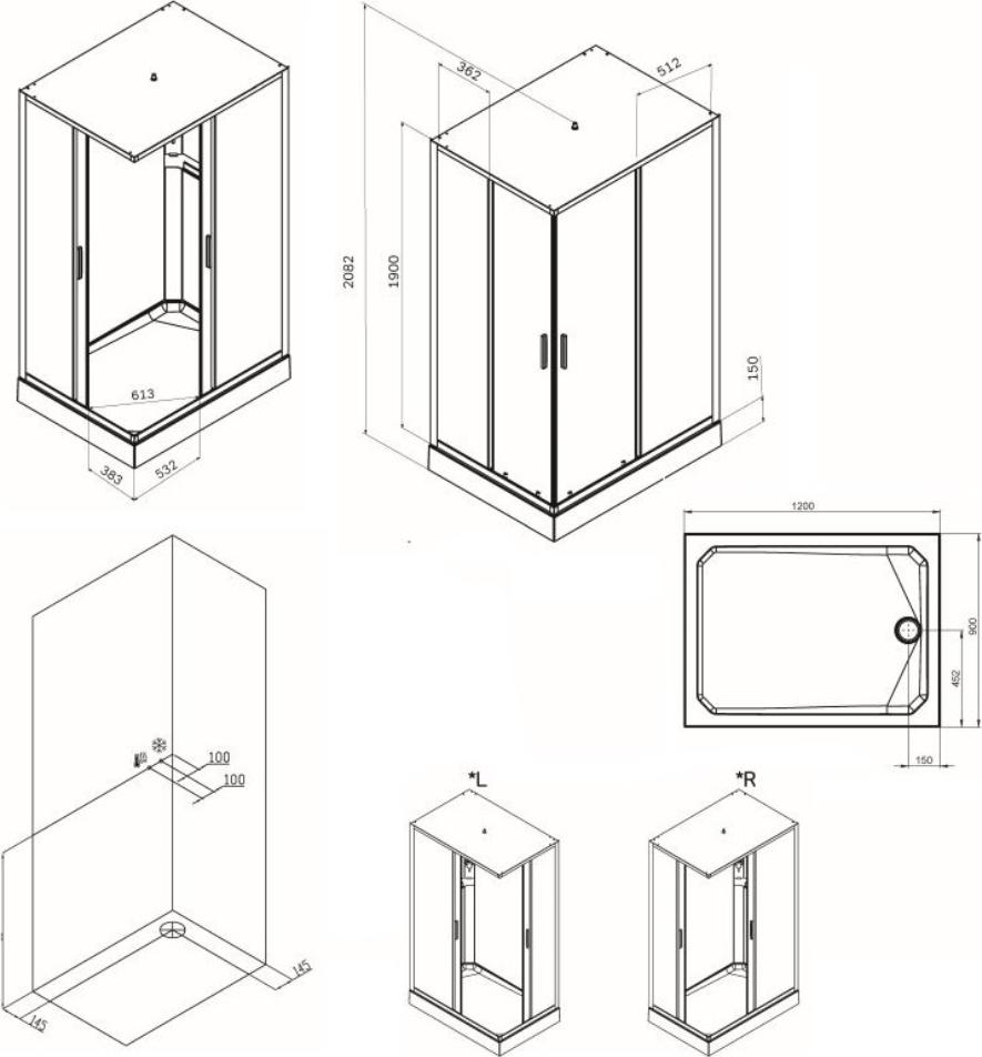 Душевая кабина Am.Pm Gem 120x90 W90C-404-12090MT, профиль хром, стекло прозрачное