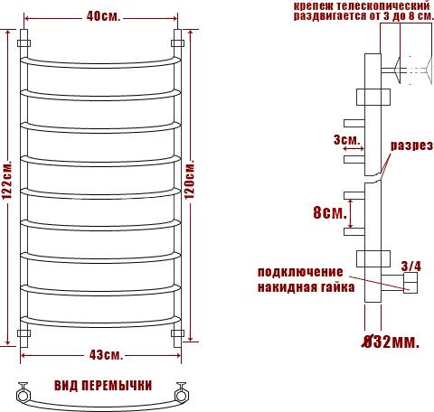 Полотенцесушитель электрический Ника Arc ЛД 120/40-8