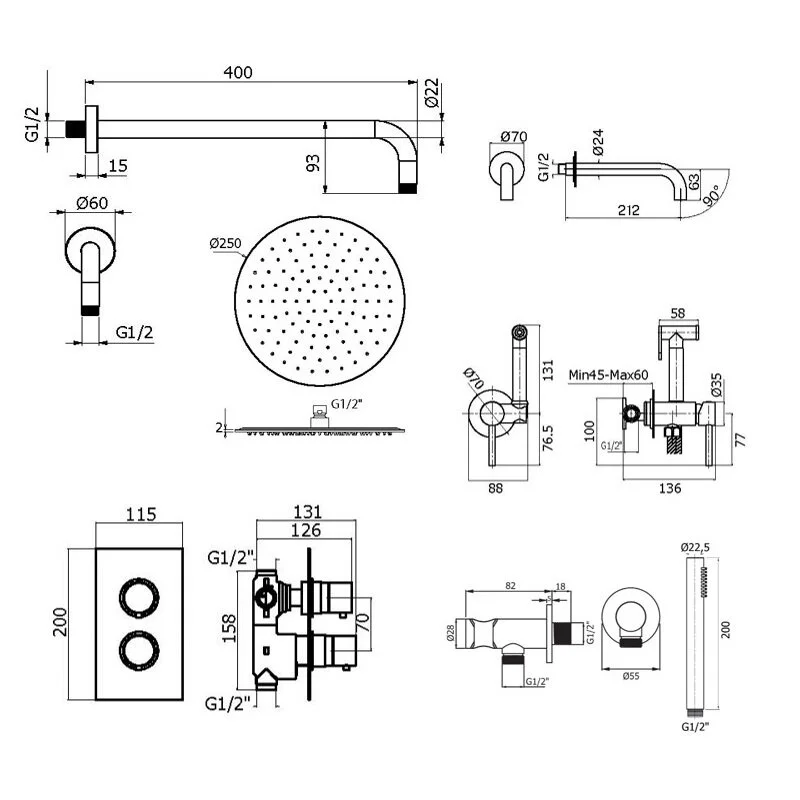 Душевая система Plumberia Selection Ixo KITZXOT19QNO60 черный