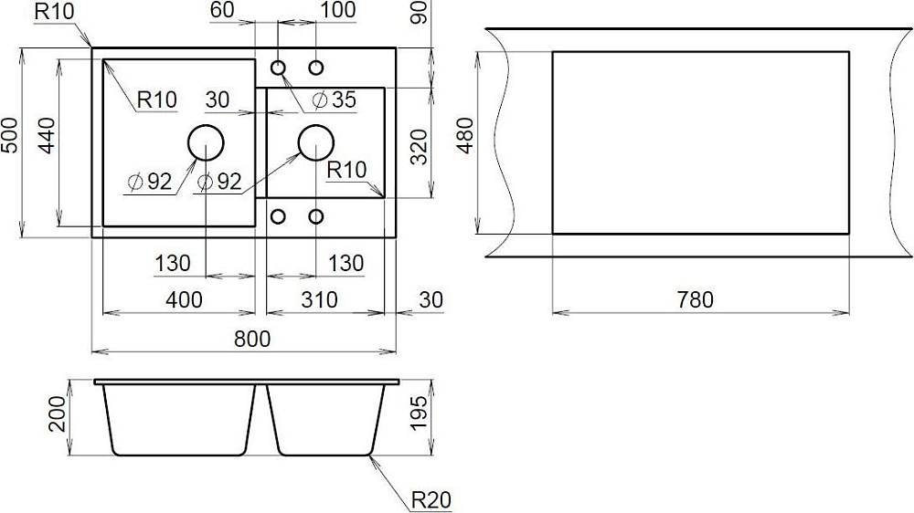 Кухонная мойка Emar EMQ-2800.Q Агат