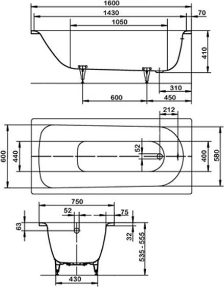 Стальная ванна Kaldewei Advantage 160x75 mod. 372-1 112500010001