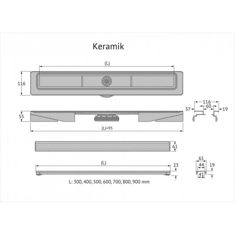 Душевой лоток Berges B1 Keramik 800, 095119, черный матовый