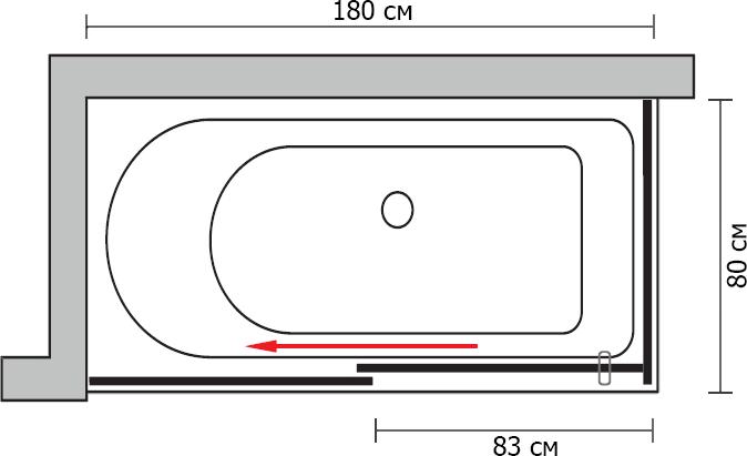 Штора для ванной GuteWetter Slide Part GV-863A левая 180x80 см стекло бесцветное профиль хром