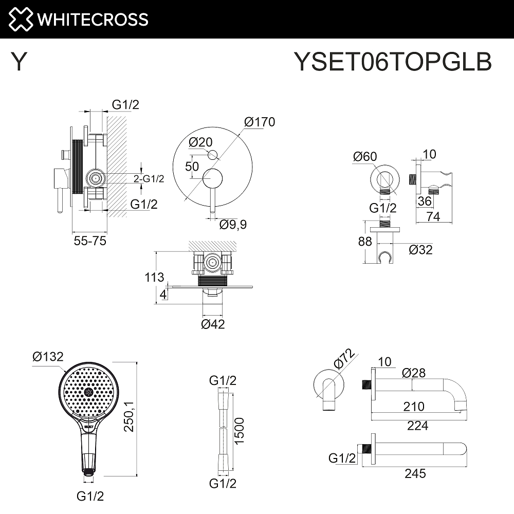 Душевая система Whitecross Y YSET06TOPGLB золото брашированное