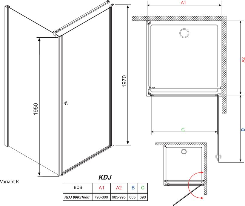 Душевой уголок Radaway EOS KDJ 80x100 прозрачное стекло R