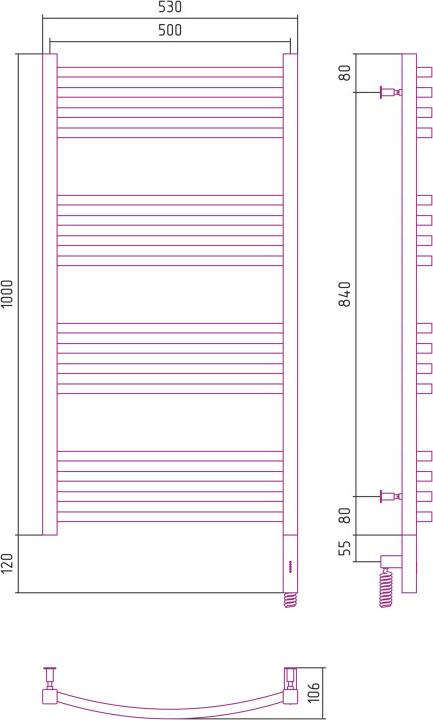 Полотенцесушитель электрический Сунержа Аркус 3.0 1000x500 31-5705-1050 МЭМ правый, черный матовый