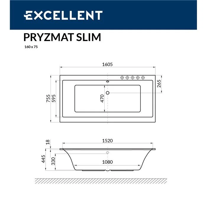 Акриловая ванна Excellent Pryzmat WAEX.PRY16S.LINE.GL золото, белый