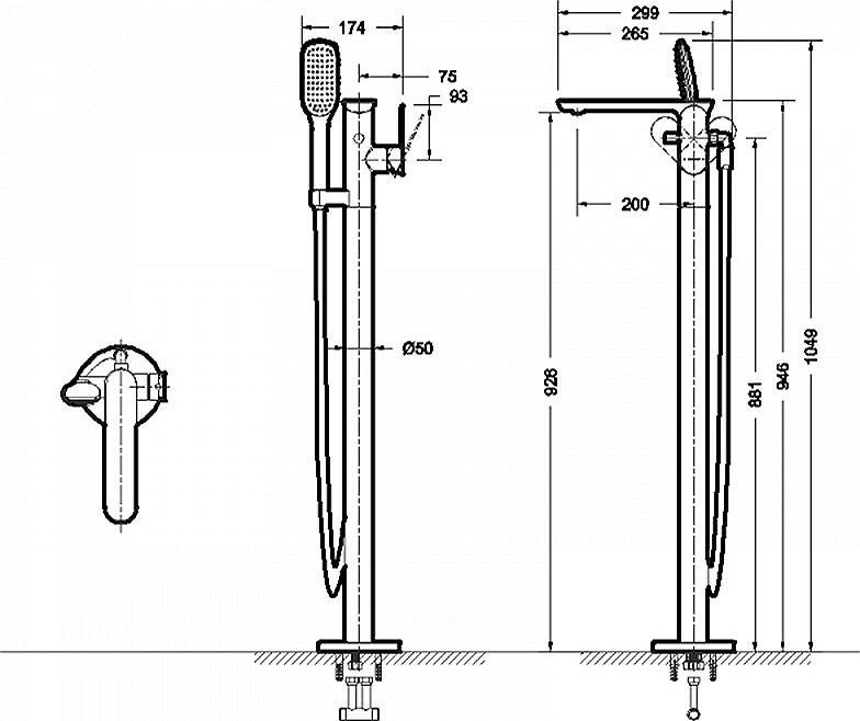 Напольный смеситель для ванны Bravat Arc F66061K-B3-ENG, чёрный