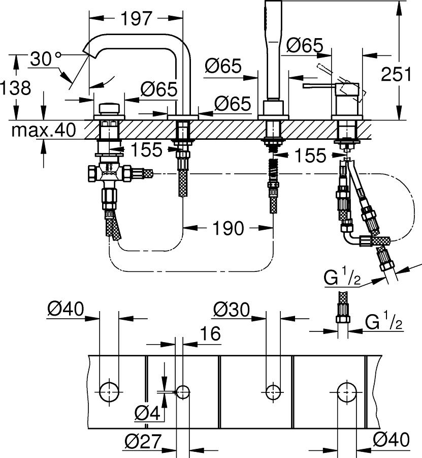 Смеситель для ванны Grohe Essence 19578DL1 тёплый закат, матовый