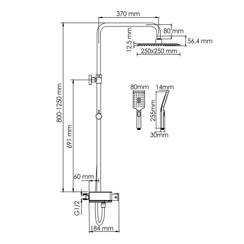 Душевая система WasserKRAFT серия A A114.255.130.CB Thermo хром, черный