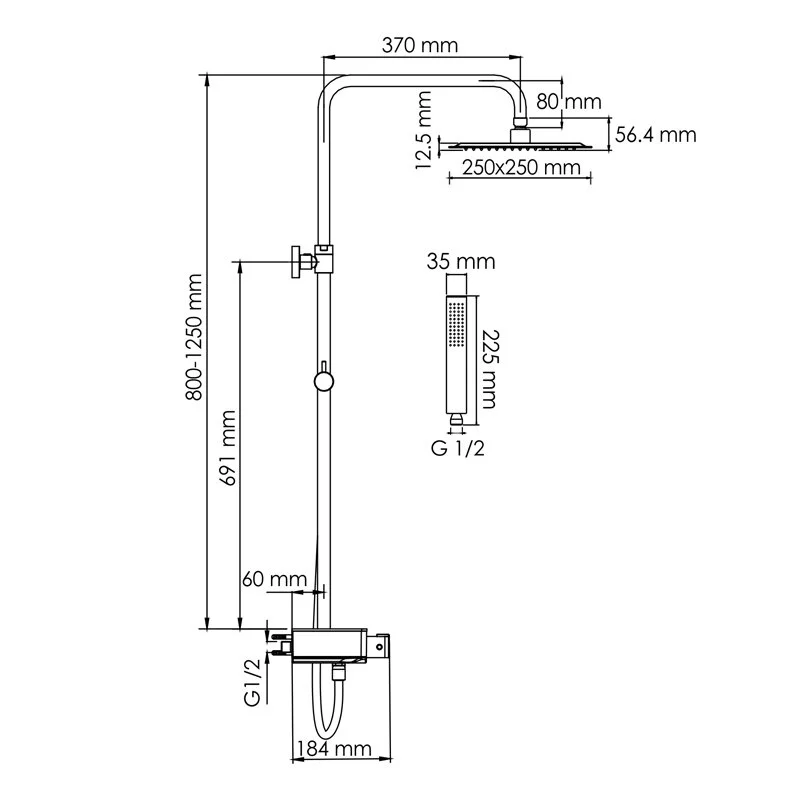 Душевая система WasserKRAFT серия A A114.255.218.CB Thermo хром, черный