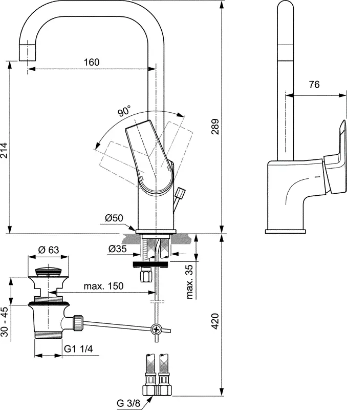 Смеситель для раковины Ideal Standard Tesi A6571AA хром