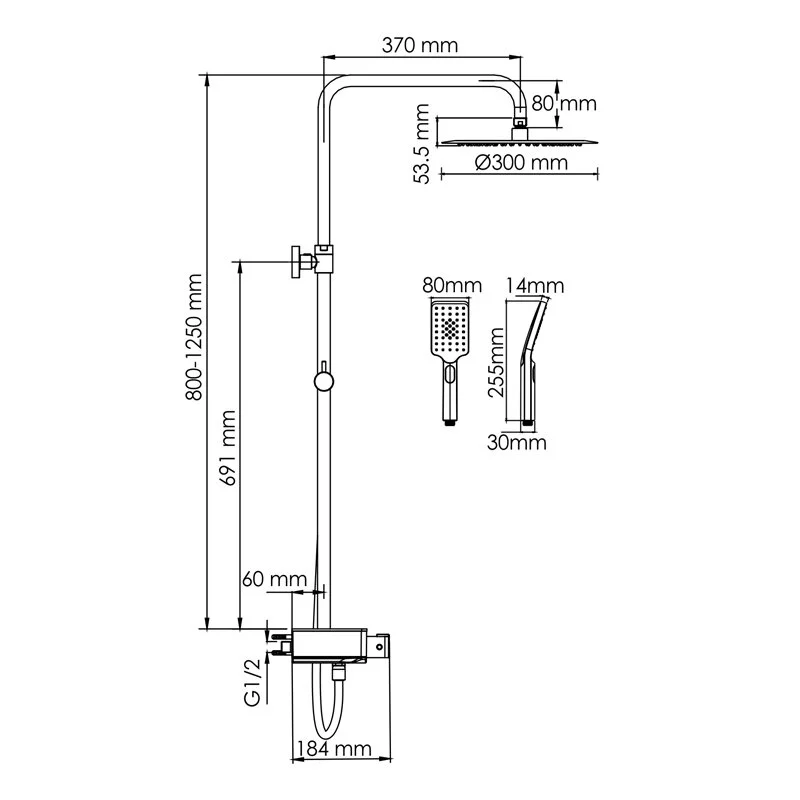 Душевая система WasserKRAFT серия A A114.160.130.CB Thermo хром, черный