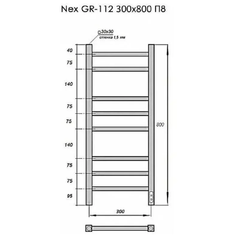 Полотенцесушитель электрический Grois Nex GR-112 30/80 П8 9016 U белый