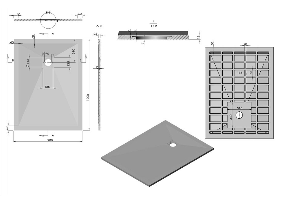 Душевой поддон Vincea 120x90 VST-4SR9012A, антрацит