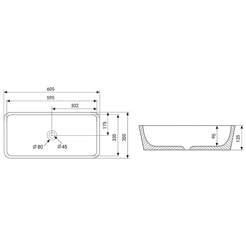 Раковина накладная Abber Rechteck AC2204MB черный