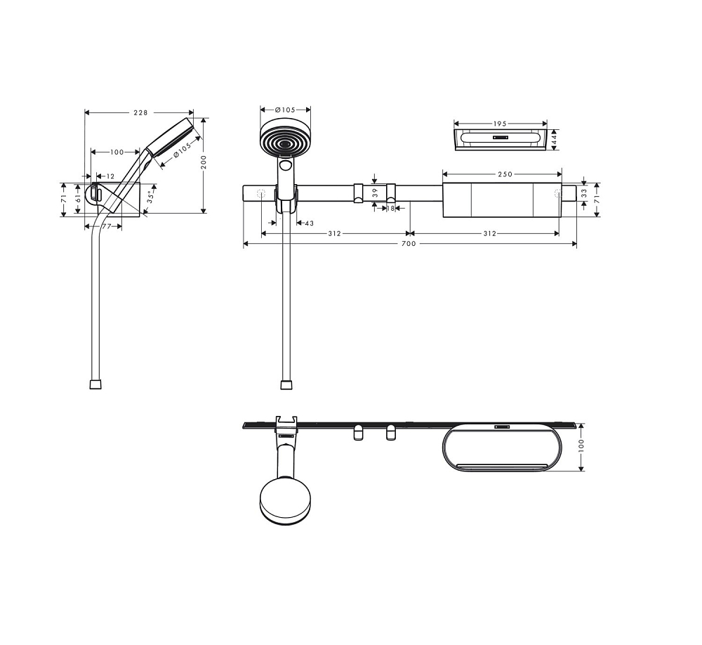 Душевой гарнитур Hansgrohe WallStoris 24291670 черный