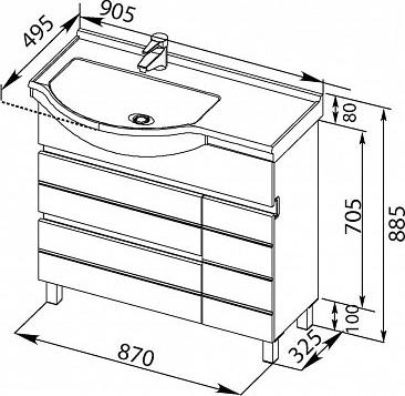 Тумба с раковиной Aquanet Доминика 90 L 00212977 чёрный