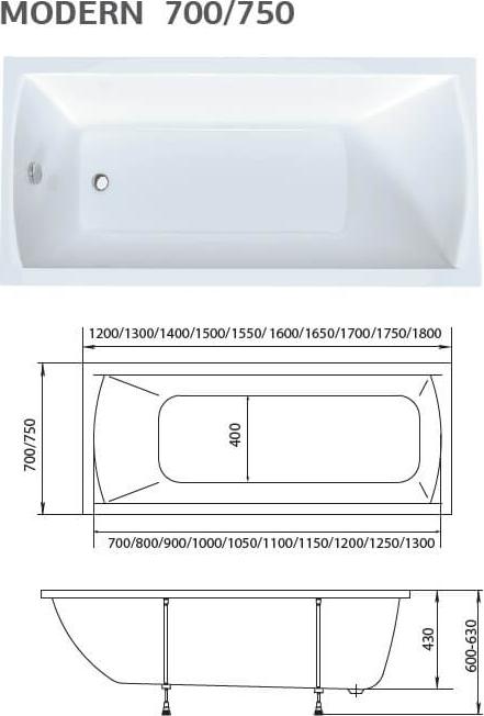 Акриловая ванна 1Marka Modern 180x70 01мод1870, без гидромассажа