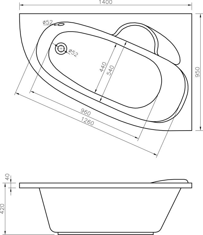 Акриловая ванна Lavinia Boho Bell Pro 140x95 3702140R правая, белый