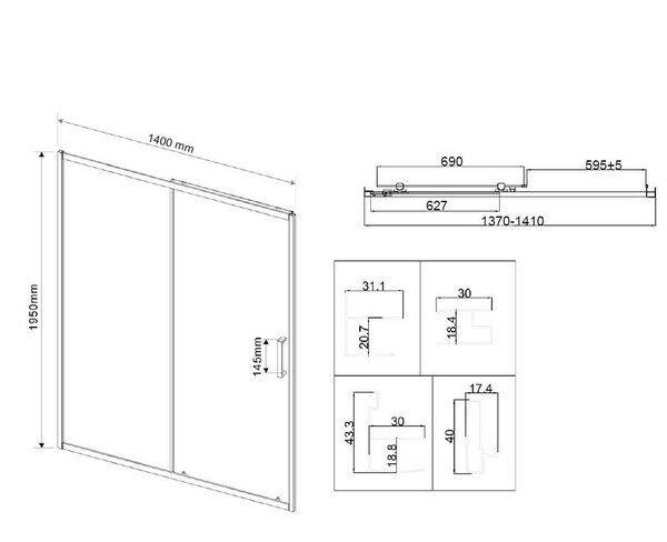 Душевая дверь Vincea City VDS-5CT140CLB 140x195 см, черный, стекло прозрачное