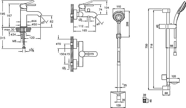 Комплект для ванной VitrA Minimax S A49153EXP, хром